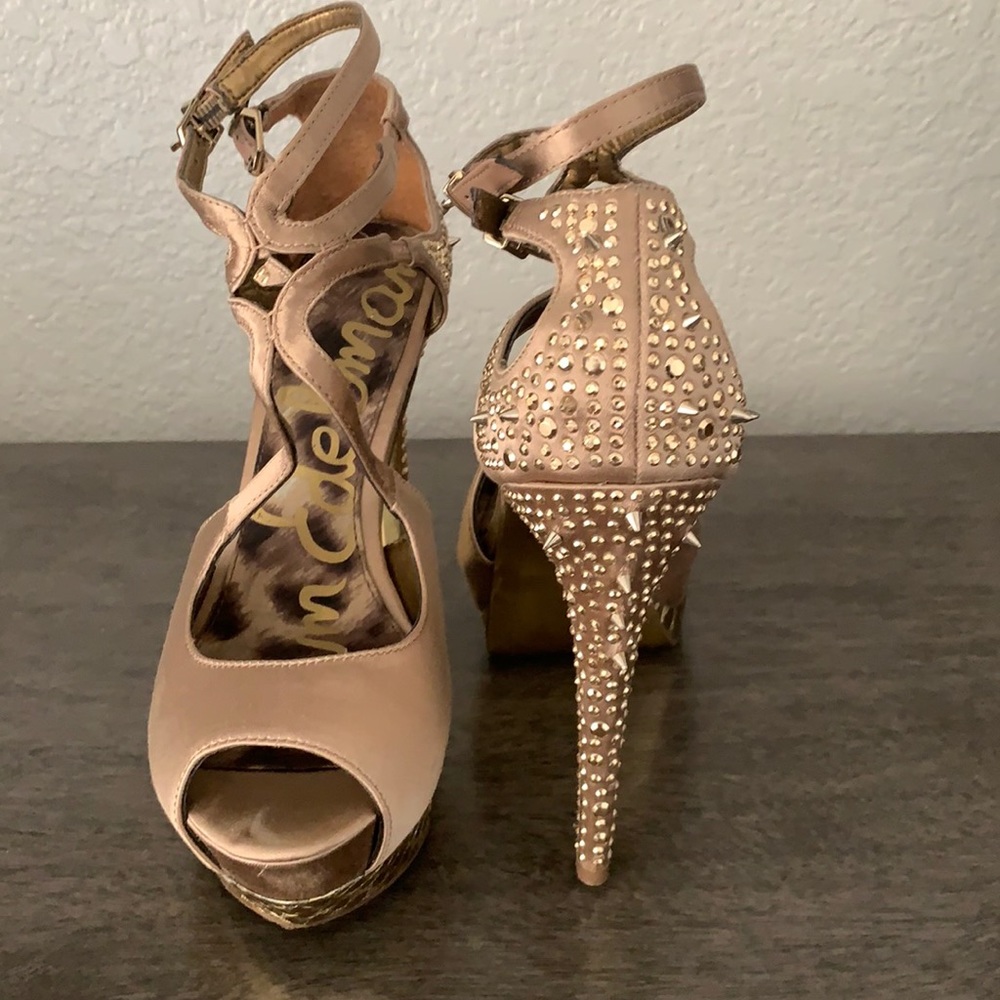 Nude satin heels
